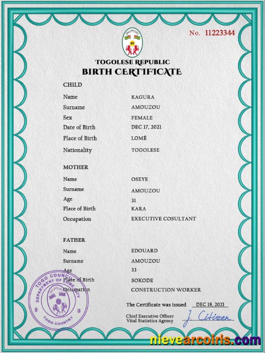 Togo birth certificate